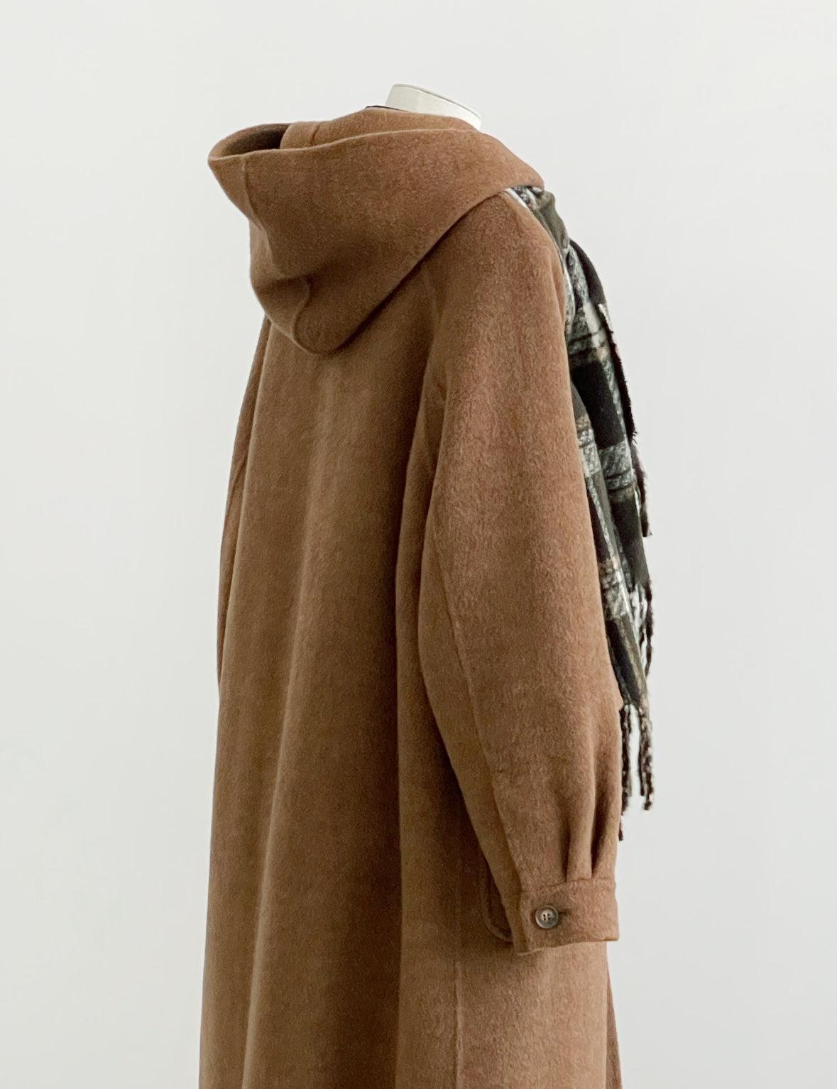 Clover Hooded Longline Wool Coat - Brown