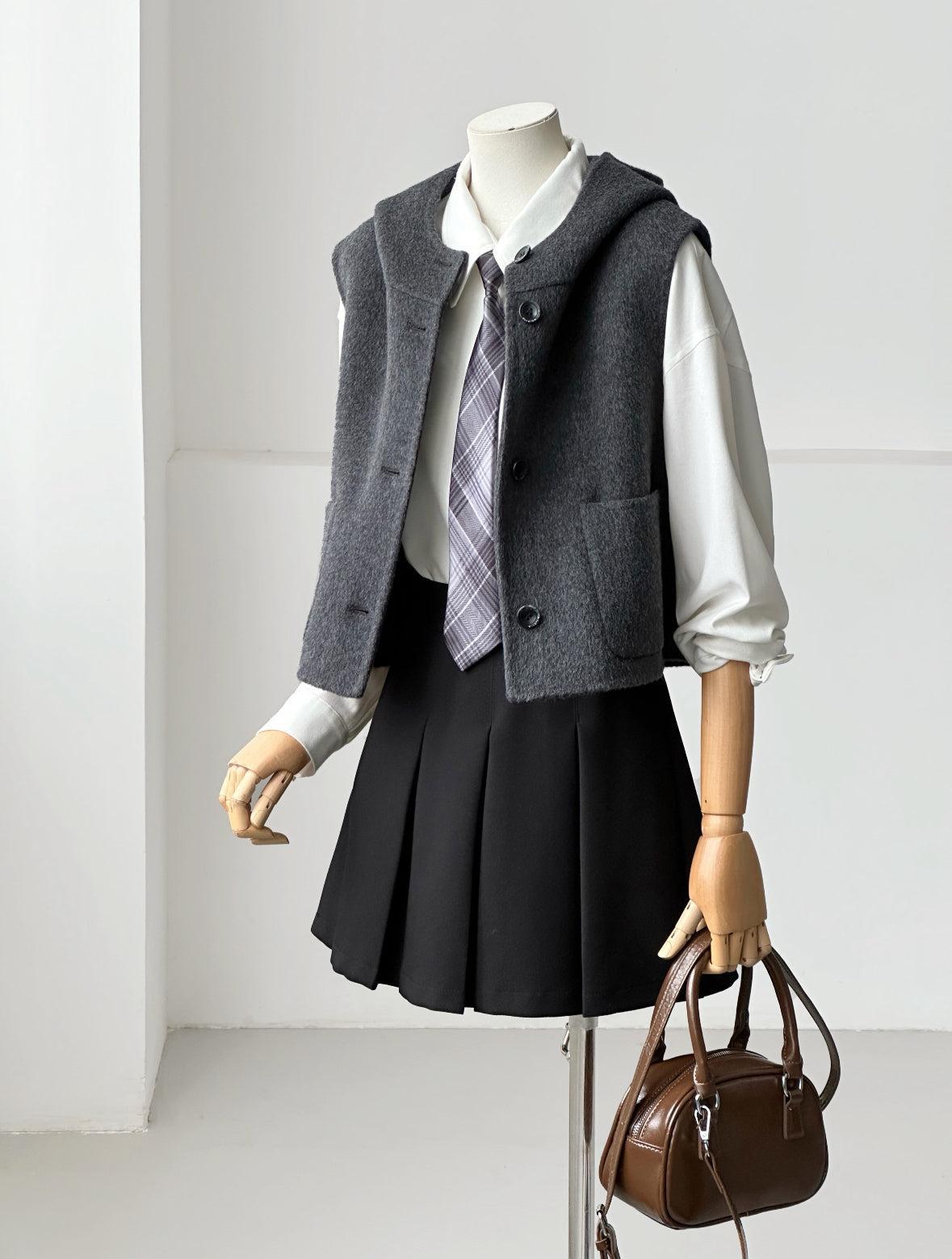Dualis 3 in 1 longline wool coat and vest set- 2 Colors