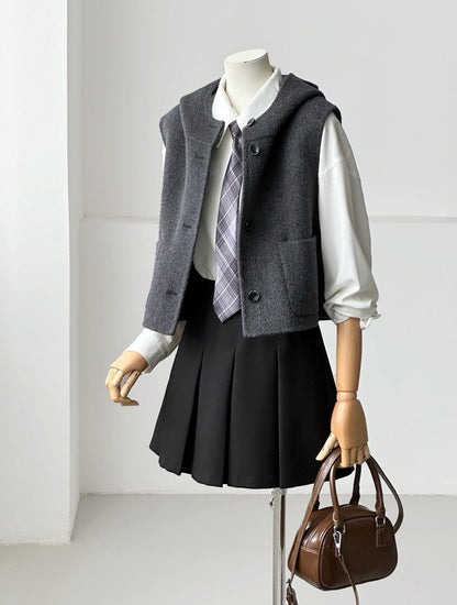 Dualis 3 in 1 longline wool coat and vest set- 2 Colors