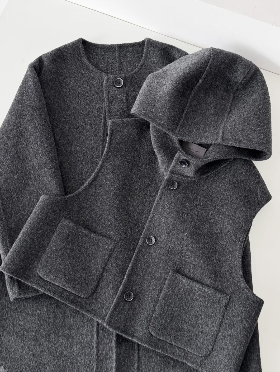 Dualis 3 in 1 longline wool coat and vest set- 2 Colors