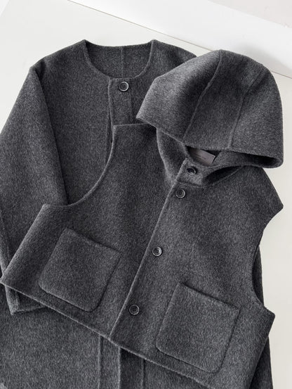Dualis 3 in 1 longline wool coat and vest set- 2 Colors