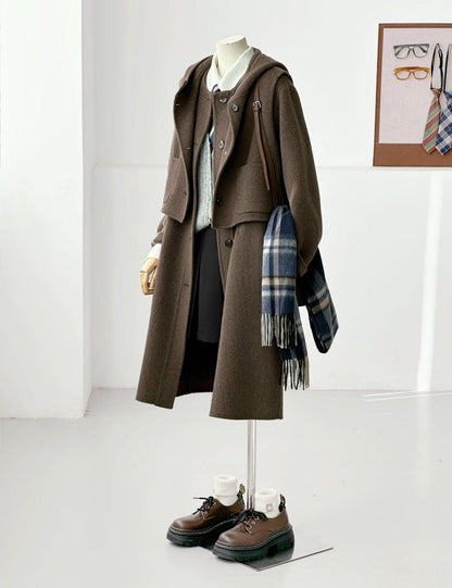 Dualis 3 in 1 longline wool coat and vest set- 2 Colors