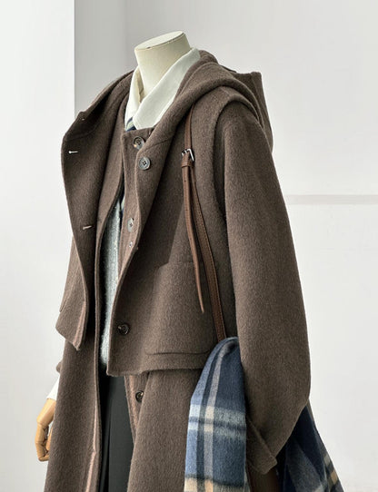 Dualis 3 in 1 longline wool coat and vest set- 2 Colors