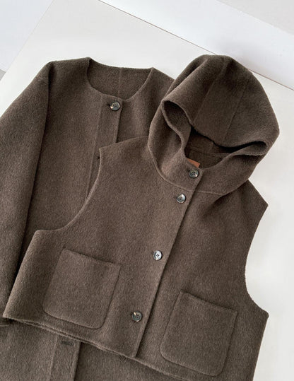 Dualis 3 in 1 longline wool coat and vest set- 2 Colors