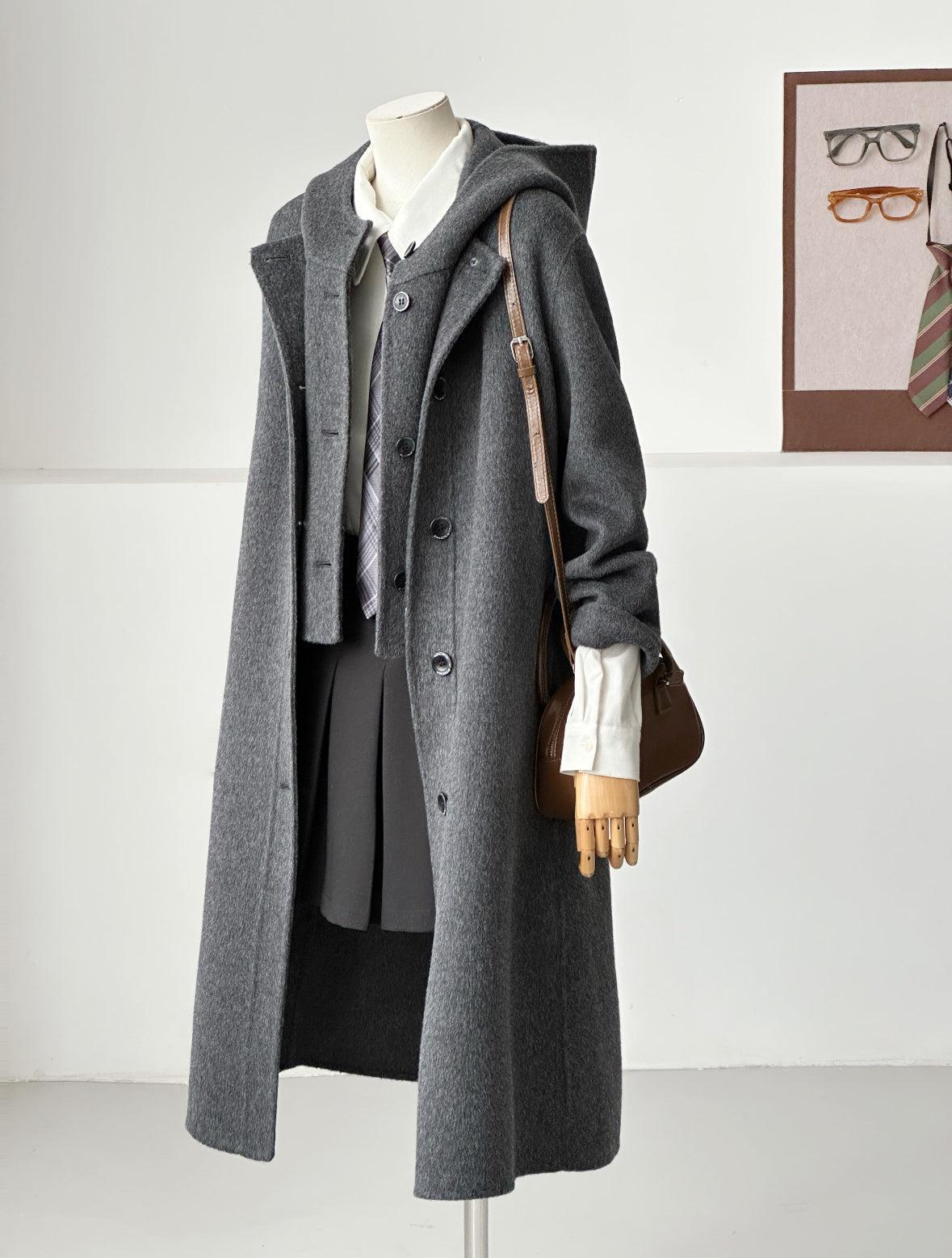 Dualis 3 in 1 longline wool coat and vest set- 2 Colors