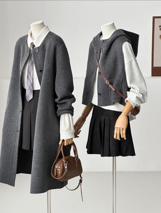 Dualis 3 in 1 longline wool coat and vest set- 2 Colors