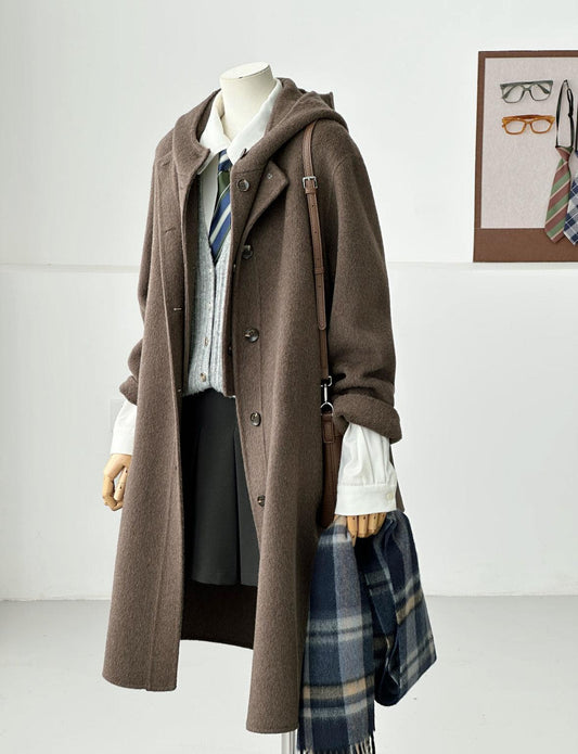 Dualis 3 in 1 longline wool coat and vest set- 2 Colors