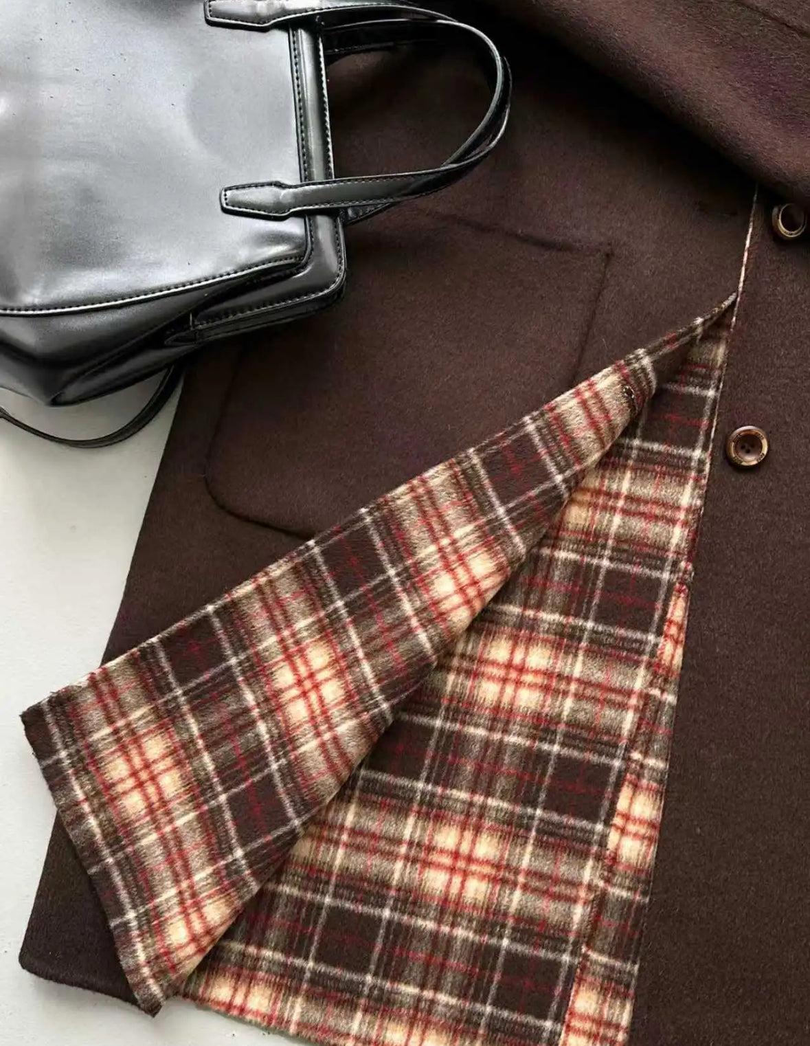 Fern Longline Hooded Duffle Coat - Brown Plaid