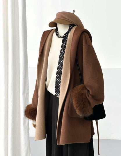 Laurel Two-tone Belted Wrap Coat