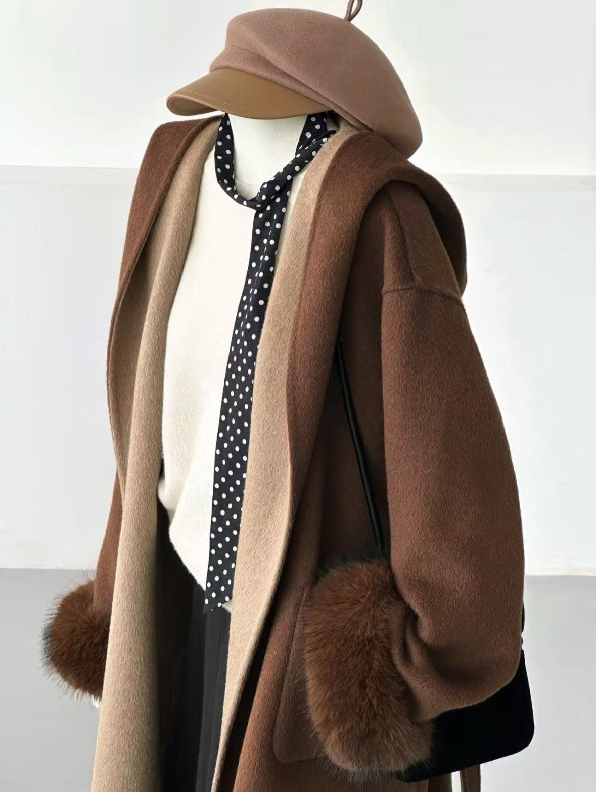 Laurel Two-tone Belted Wrap Coat