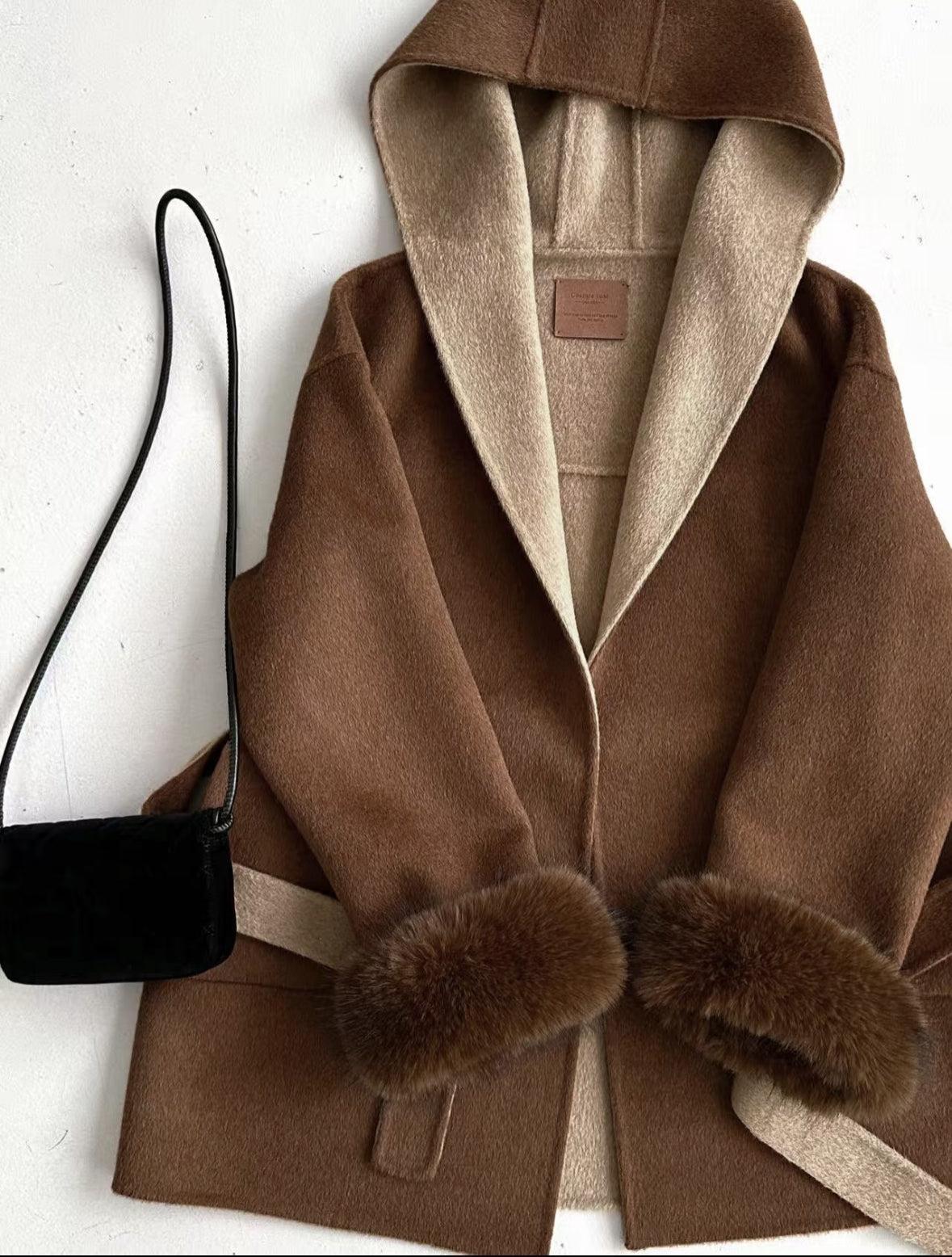 Laurel Two-tone Belted Wrap Coat
