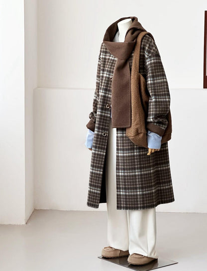 Mira Longline Reversible Wool Coat with Scarf