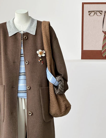 Mira Longline Reversible Wool Coat with Scarf