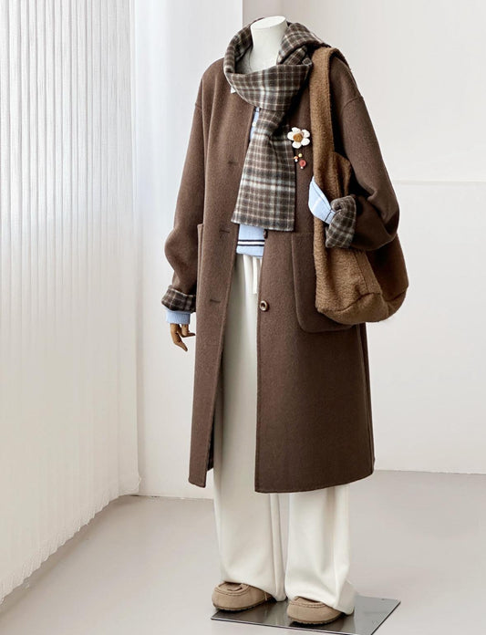 Mira Longline Reversible Wool Coat with Scarf