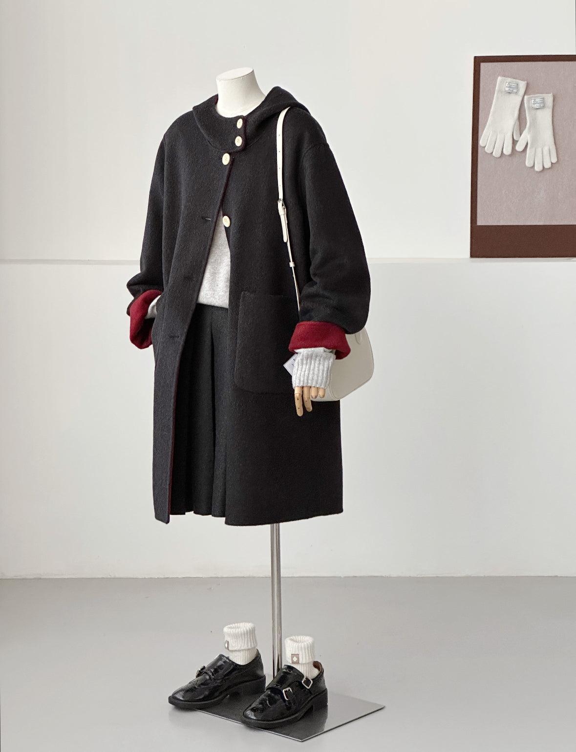 Noir Reversible Hooded Wool Coat