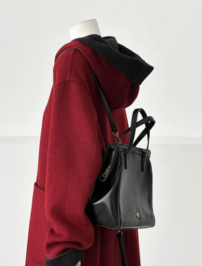 Noir Reversible Hooded Wool Coat