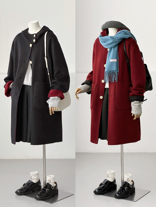 Noir Reversible Hooded Wool Coat