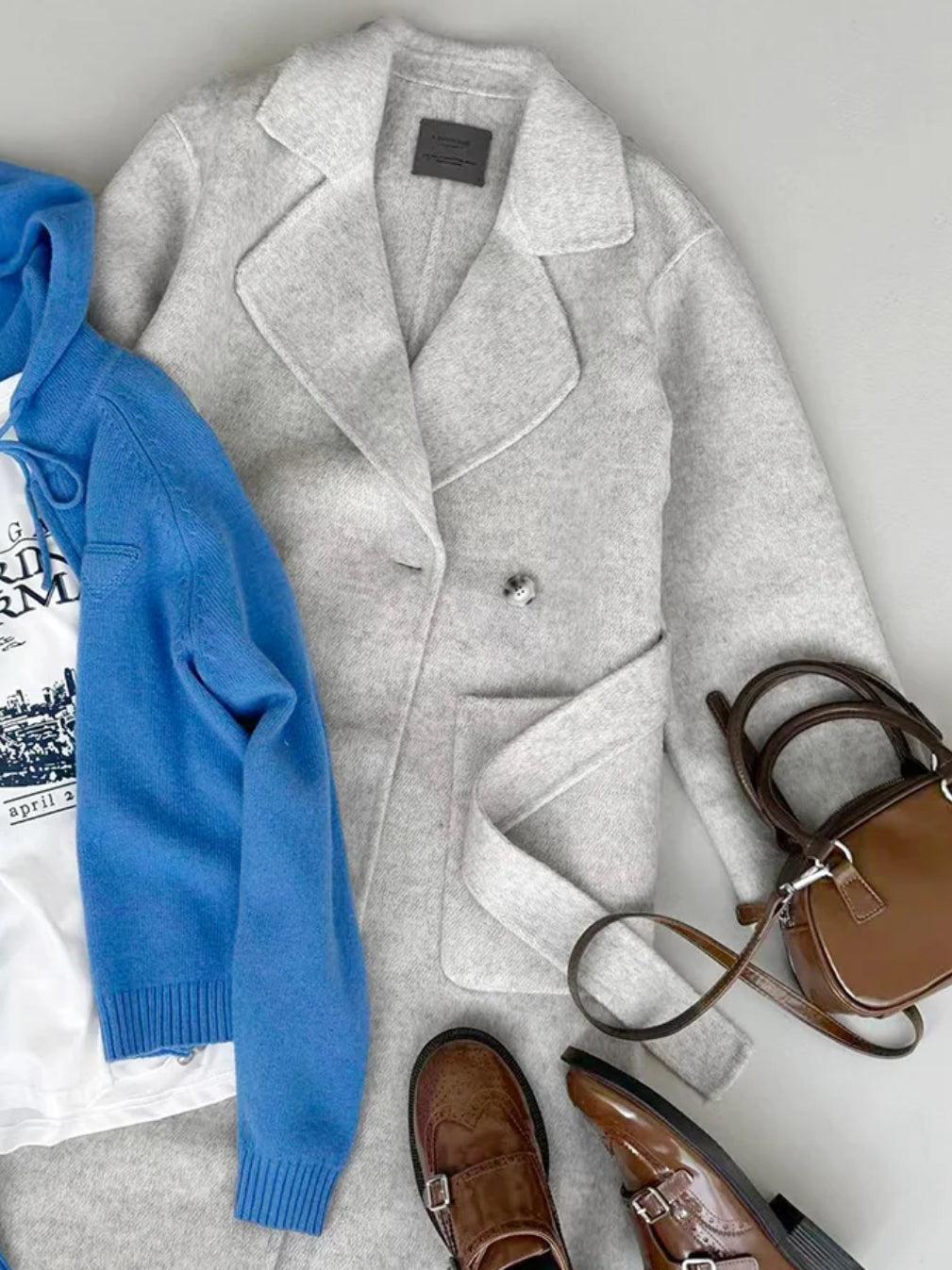 Sage Longline Belted Trench Coat - Light Gray