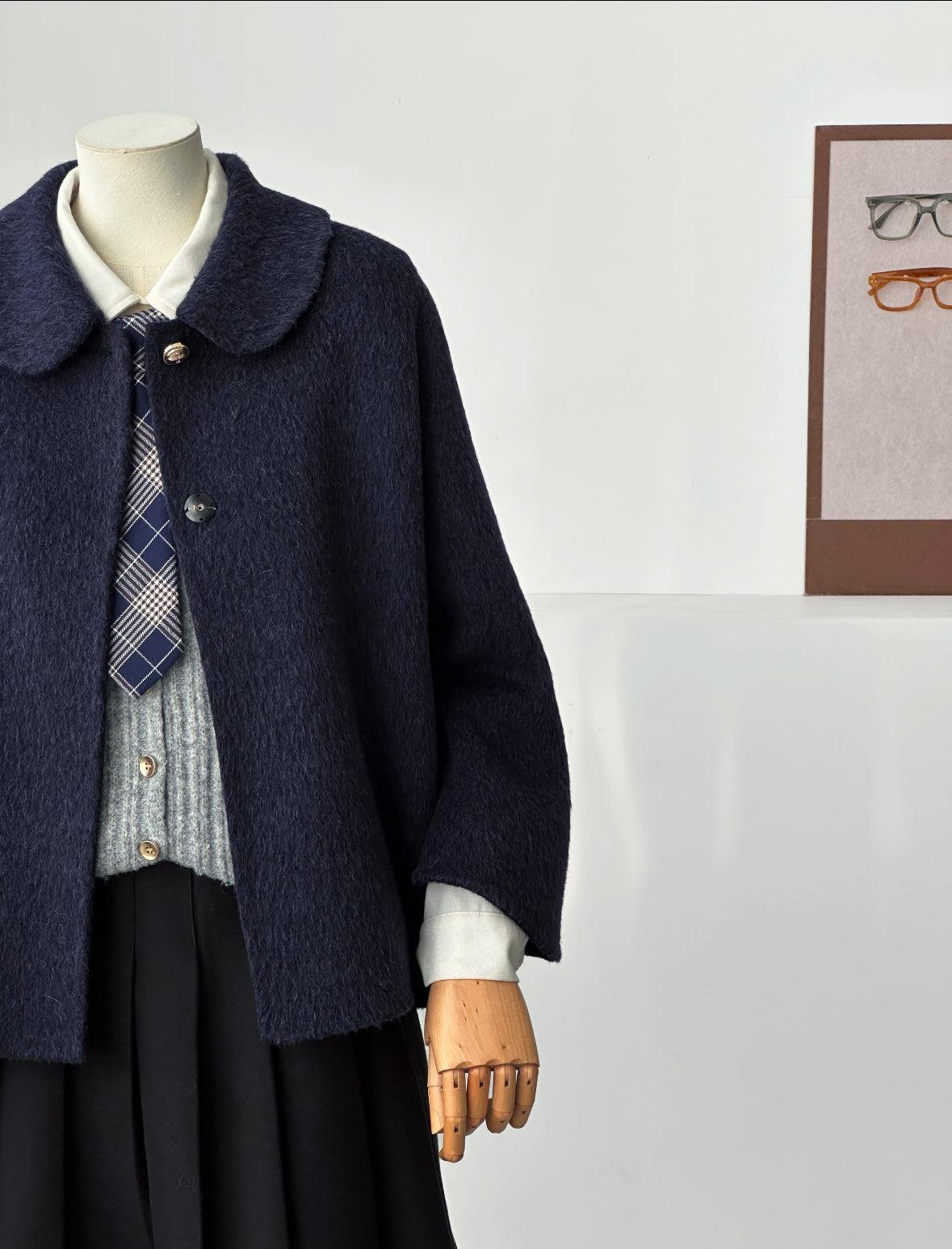 Velora Sleeveless Suri Wool Cape - Navy