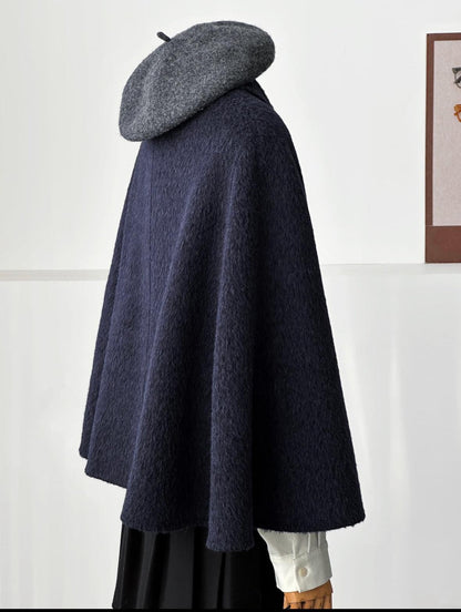 Velora Sleeveless Suri Wool Cape - Navy