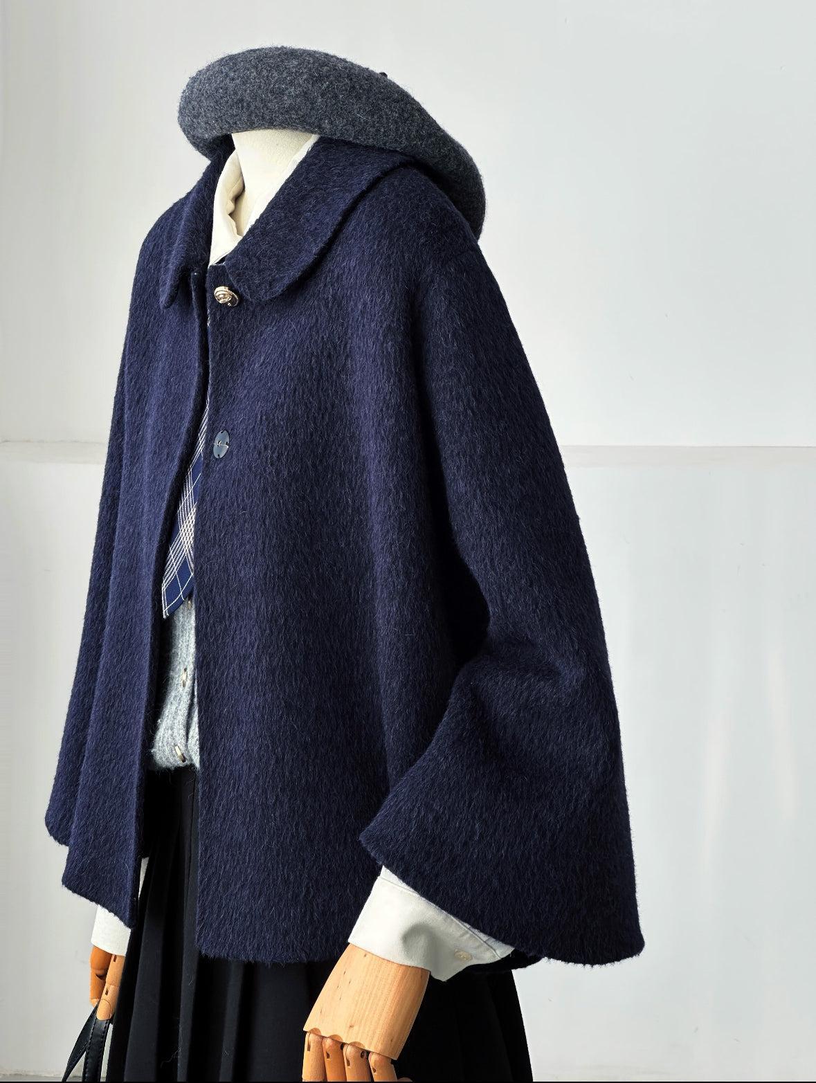 Velora Sleeveless Suri Wool Cape - Navy
