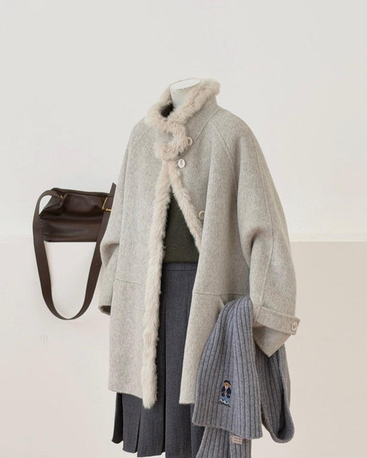 Elle Fur-Trim Wool Coat