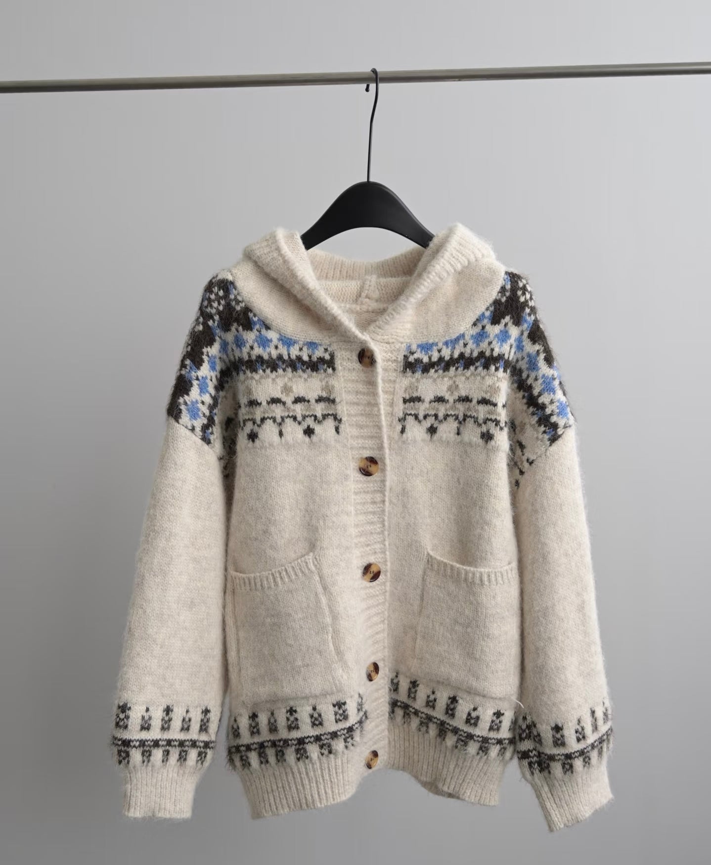 Mori Nordic Fair Isle Hooded Knit Cardigan in Premium Wool & Alpaca Blend by The Grace Treasures