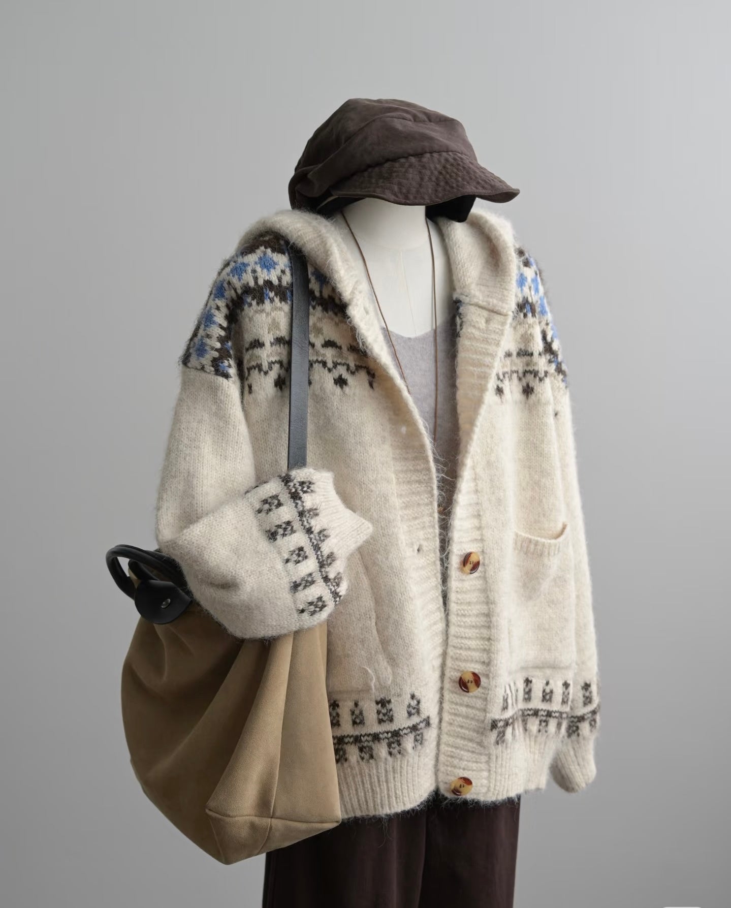 Mori Nordic Fair Isle Hooded Knit Cardigan in Premium Wool & Alpaca Blend by The Grace Treasures