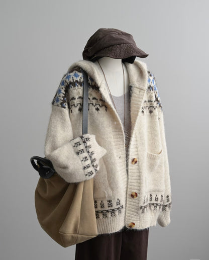 Mori Nordic Fair Isle Hooded Knit Cardigan in Premium Wool & Alpaca Blend by The Grace Treasures