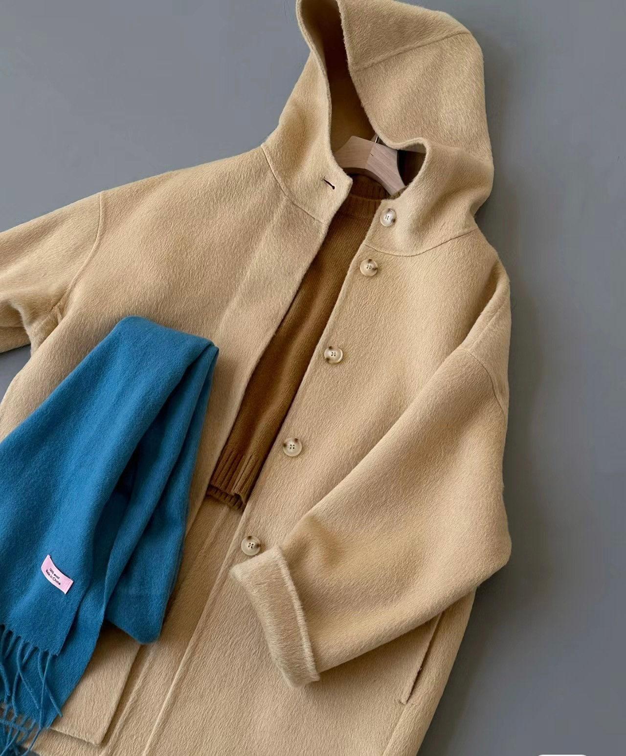 Sera Hooded Wool Jacket - Mid-length Soft Wool Coat