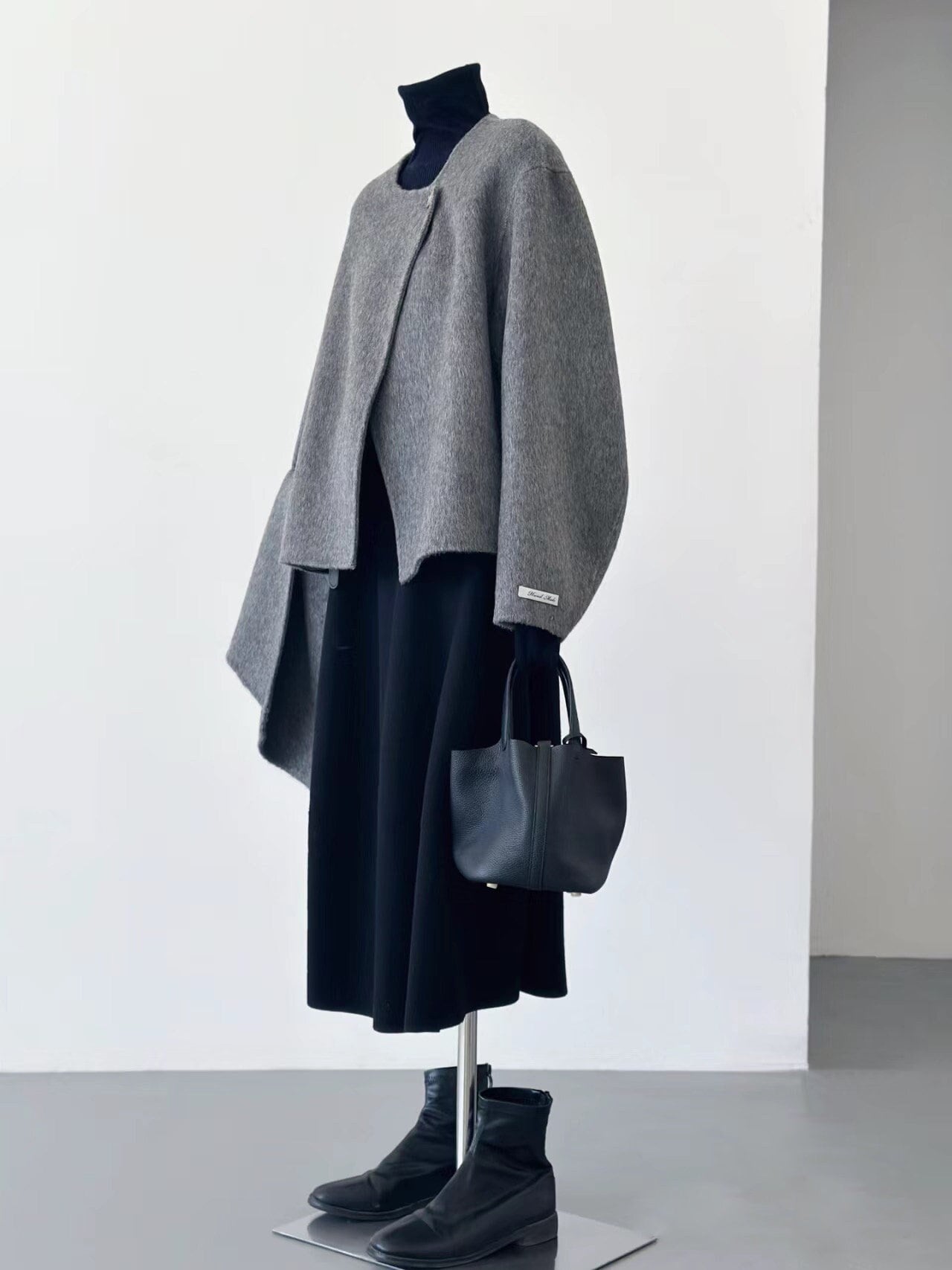 4 Colors - Vela Short Loose Cardigan Wool Coat with Scarf